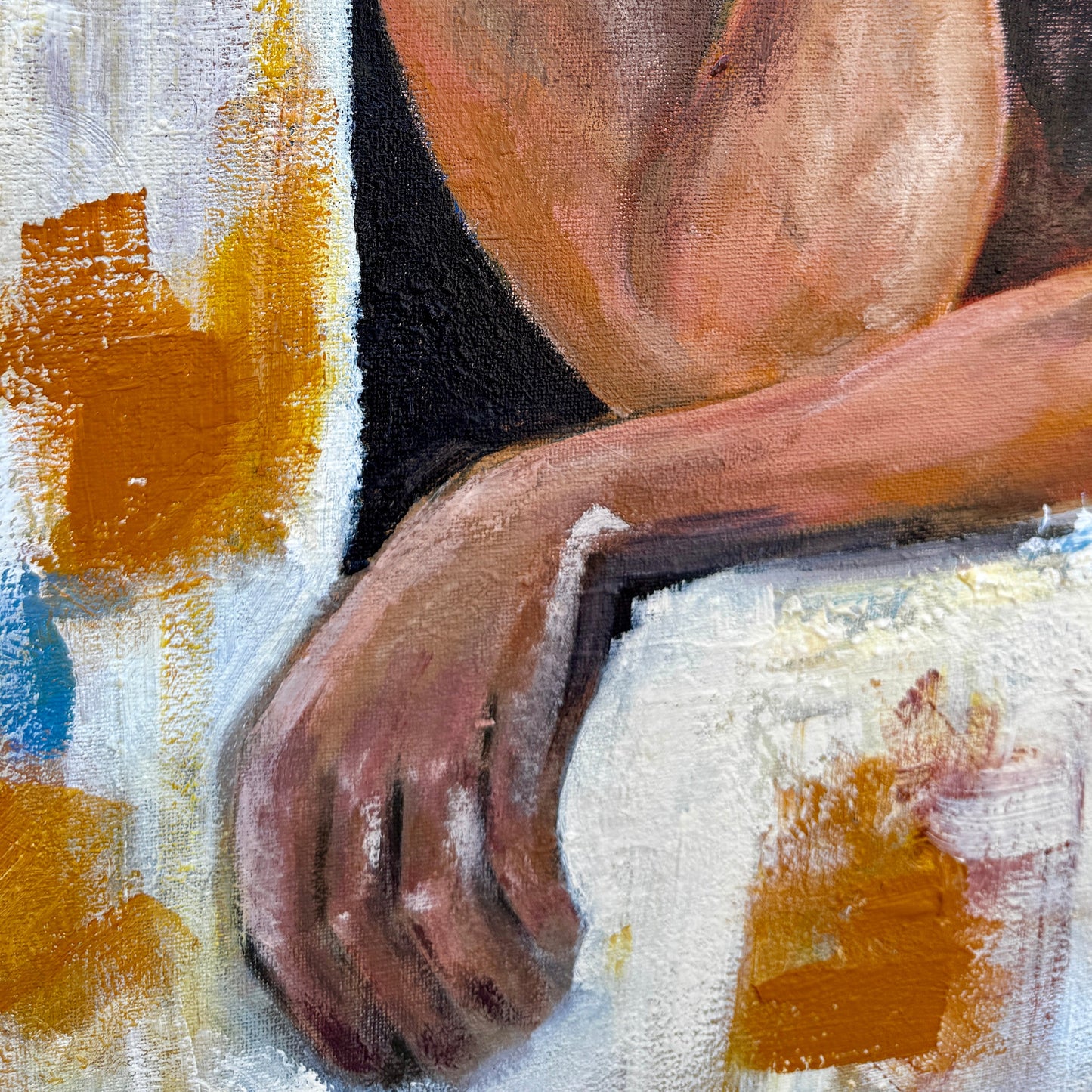 Dreaming woman painting hand