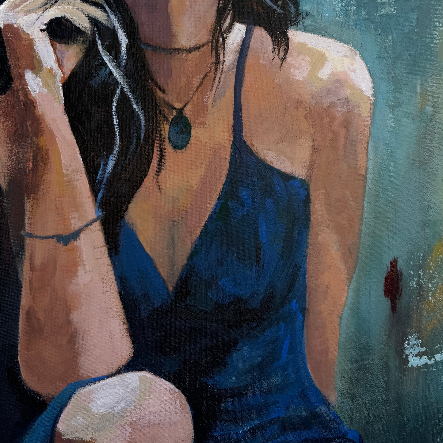 Woman portrait hand and neclace